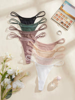 8PCS Women's Panties Solid Mesh Low Rise Underwear Thin Female Thong Sexy Lingerie