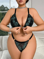 Women's Plus Size Lingerie Sexy Lace Edge Bras and Pants Two-piece Comfortable Gathering Large Underwear Front-button Bra Sets