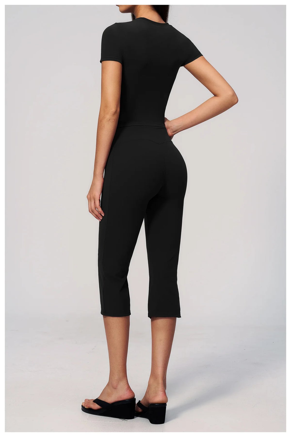 Yoga Set for Women High Waist Hip Lifting Tight Mid Pants Fitness Suit Short Sleeve O Neck Slimming Sports T Shirt Athletic Wear