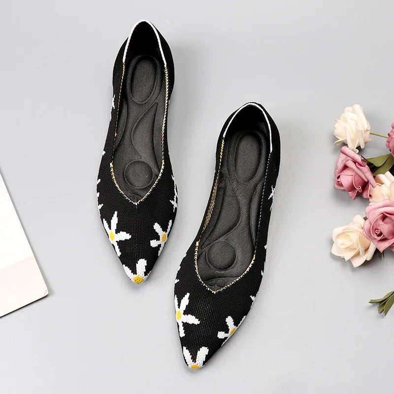 Women's Shoes Mesh Breathable Pointed Toe Flat 2026 Fashion Soft Bottom Knitted Shoes Female Casual Slip on Footwear Loafers