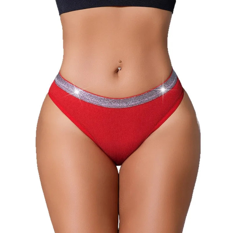Low-rise Shiny Sexy Women's Panties Hollow Out Ribbed Lady Briefs Breathable Sexy Lingerie Heart Decor Elegant Female Underwear