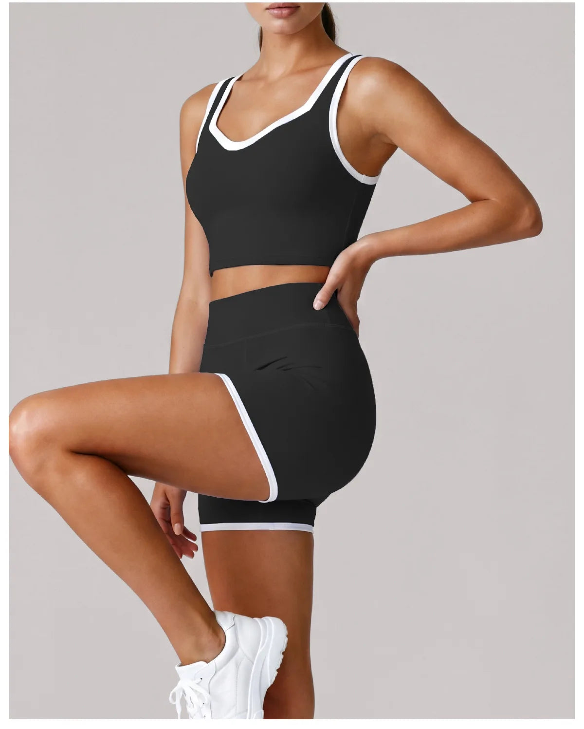 Summer Color Contrast Yoga Suit Women Shock-absorbing Sports Bra High Waist Hip Lifting Shorts Training Running Fitness Outfits