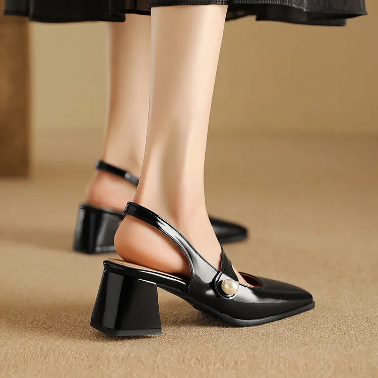 Elegant Slingback Sandals Women Summer Shoes Pink Black Silver Medium Heels Close Toe Office Party Shoes Female Large Size 45