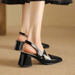 Elegant Slingback Sandals Women Summer Shoes Pink Black Silver Medium Heels Close Toe Office Party Shoes Female Large Size 45