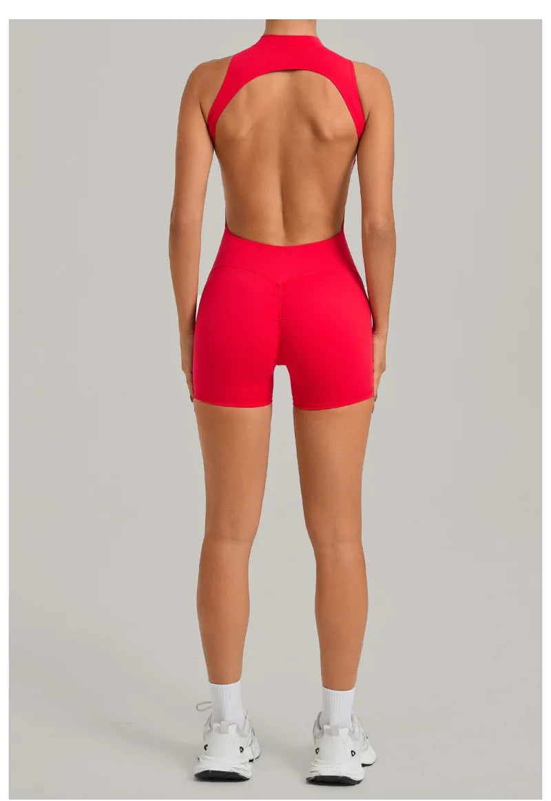 Women's Seamless Yoga Jumpsuits Sports Running Fitness Backless Sleeveless Hip-lifting One-piece Workout Gym Shorts Bodysuits