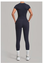 Women's Seamless Yoga Sets Sports Fitness Hip-lifting High Waist Pants Slim Fit Short-sleeve Suits Workout Running Training Sets