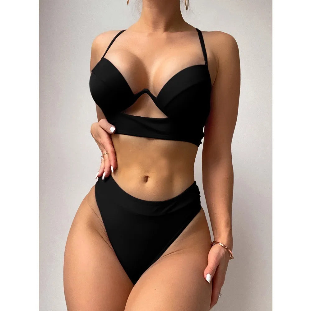 New Leopard Push Up Bikini 2026 Brazilian Biquini High Waist Thong Swimsuit Women Cut Out Bathing Suit Halter Swimwear Monokini