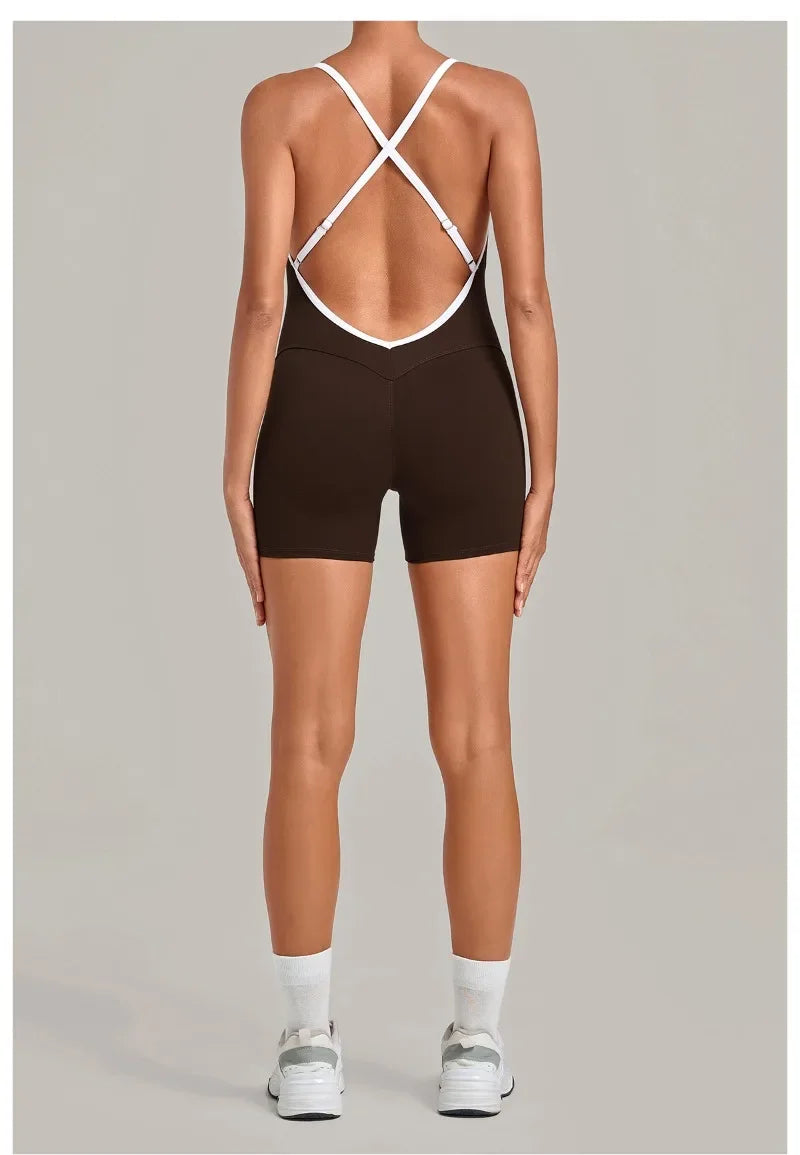 Women's Seamless Yoga Jumpsuits Fitness Sports Gym Hip-lifting Sleeveless One-piece Backless Workout Training Shorts Jumpsuit