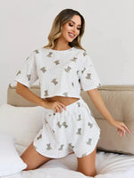 Women Pajamas Set Women's Short Sleeve Shorts Jacquard Print Summer Fashion Two-piece Pajamas Homewear Set Loungewear for Women
