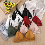 Women Bralette Sexy Lingerie French Style Lace Bra Triangle Cup Brassiere V-neck Solid Color Adjustable Underwear Padded Bra