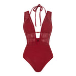 S - XL Deep V Neck Knit Fish Net Mesh Women Swimwear One Piece Swimsuit Female Monokini Backless Bather Bathing Suit Swim V7832