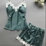New European and American multi-color multi-size deep V waist lace suspender and lace shorts loungewear two-piece set