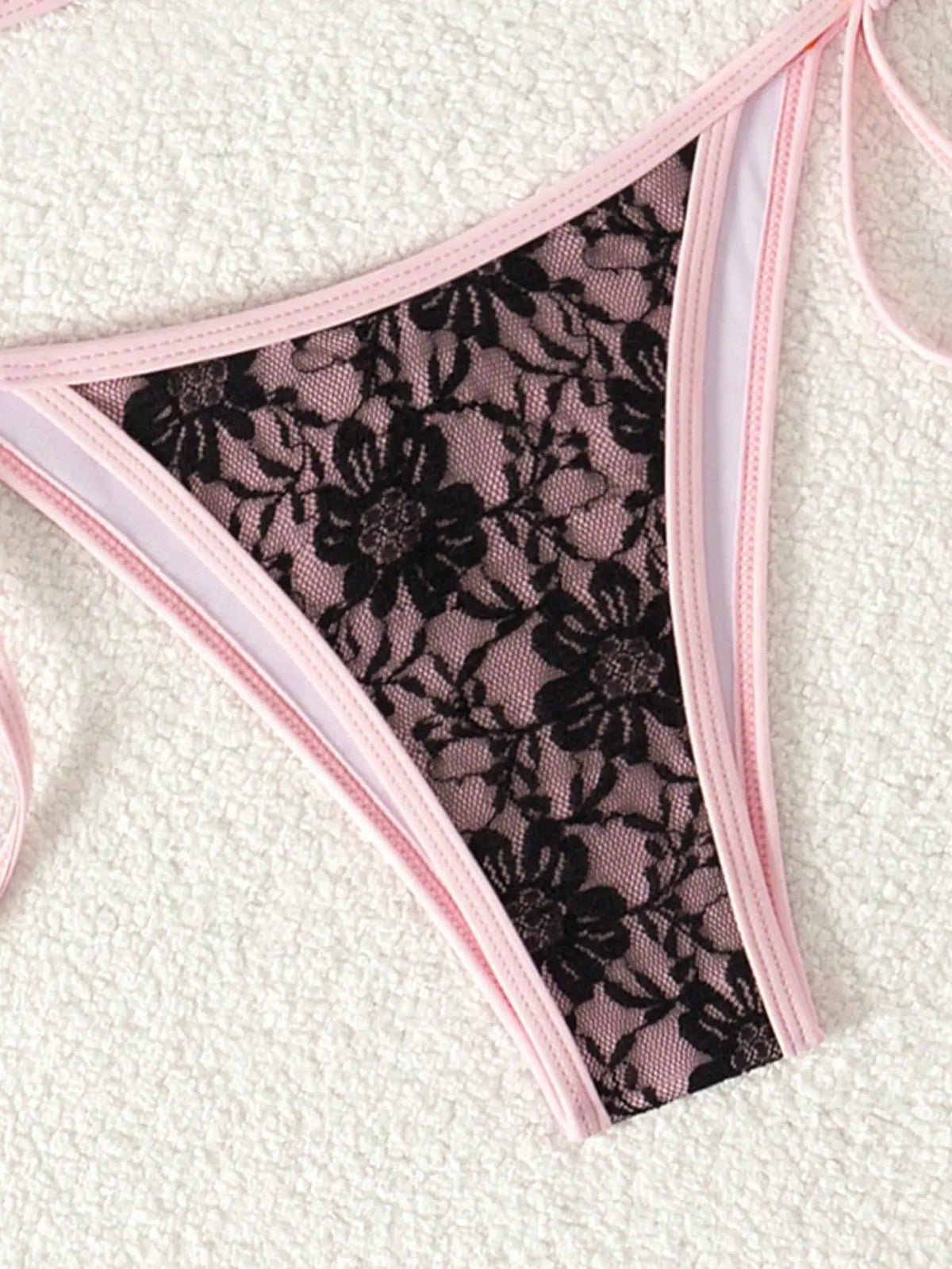 Embroidery Mesh Lace Halter High Cut Bikini Female Swimsuit Women Swimwear Two-pieces Bikini Set Bather Bathing Suit Swim Beach