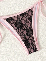 Embroidery Mesh Lace Halter High Cut Bikini Female Swimsuit Women Swimwear Two-pieces Bikini Set Bather Bathing Suit Swim Beach