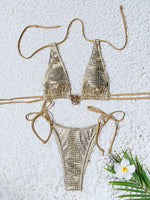 2026 Summer Women's Swimsuit Snake Print Micro Bikini Set Beachwear Sexy Backless Lace-up Swimwear Low Waist Bathing Suits Beach