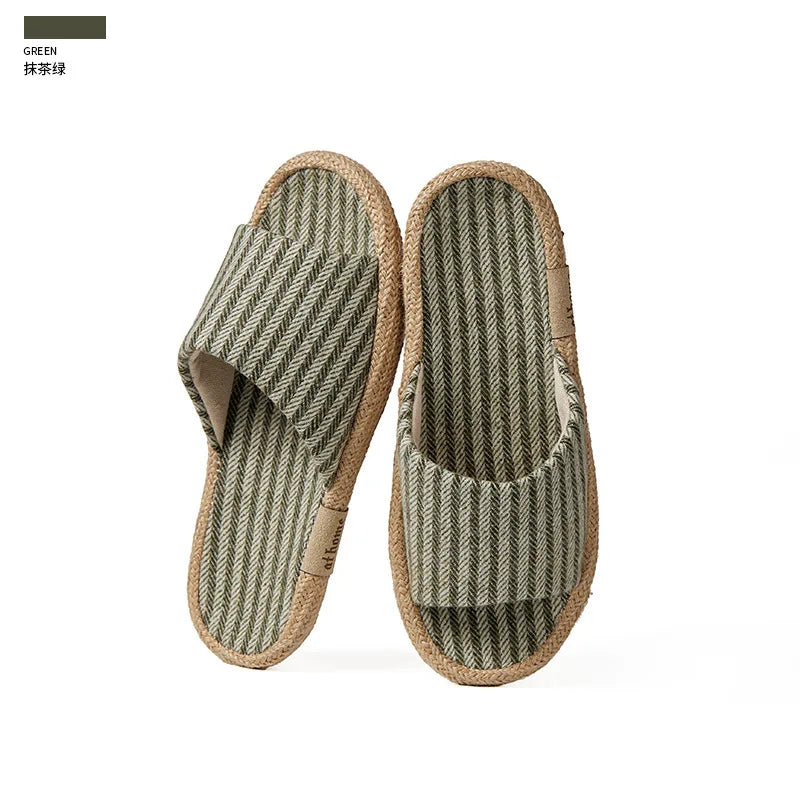 Janpanest Style Cotton Linen Slippers For Womeen Men Leisure House Shoes Striped Style Anti-slip Couples Home Breathable Slides