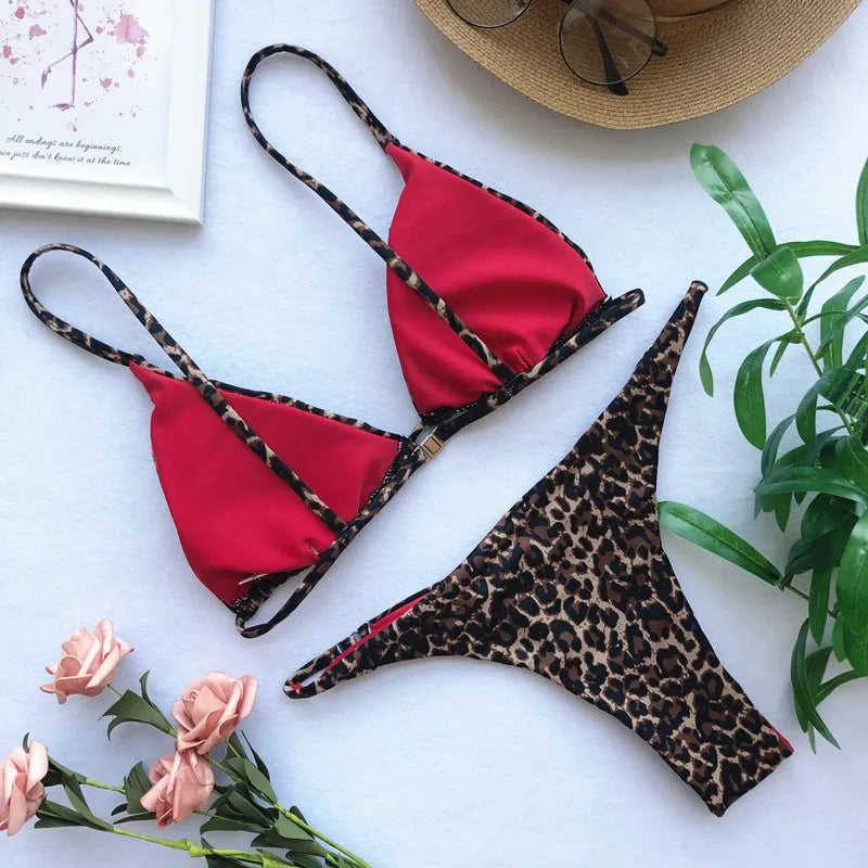 2024 Micro Leopard Bikini Women High CutBandage Push Up Swimsuit Sexy Bathing Suit Padded Thong Swimwear,summer Beach Vacation