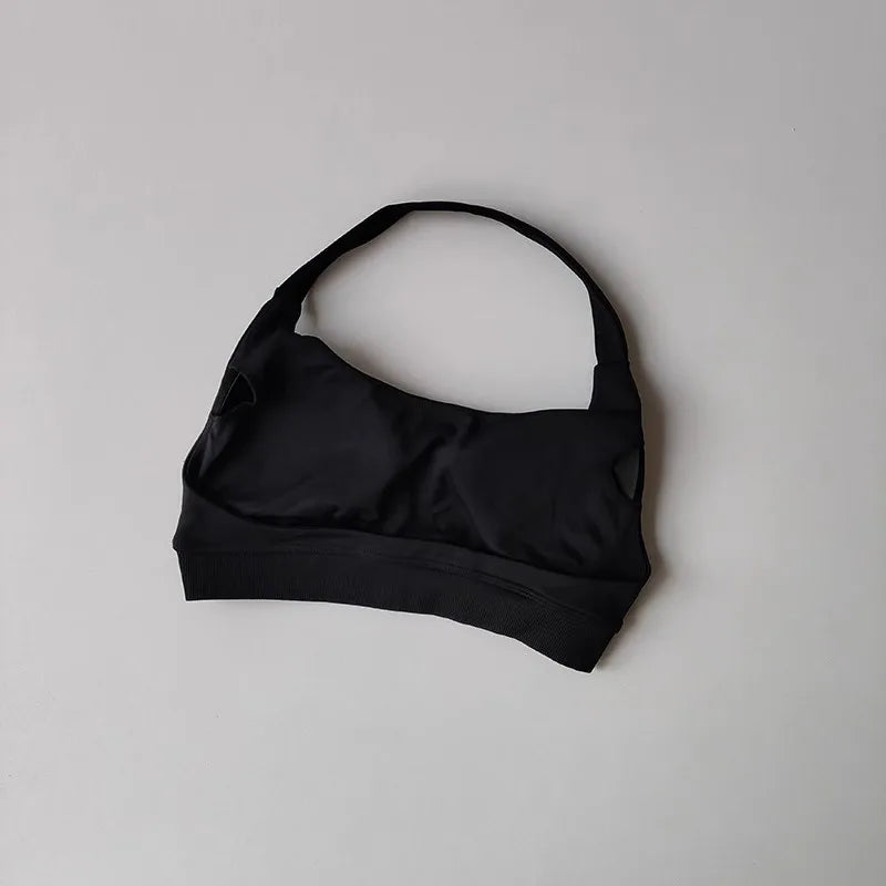 Women's Sexy Backless Yoga Sports Bra Shock-Absorbing Gathered Fitness Bra Beautiful Back Neck Hanging Design