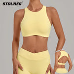 STOUREG Women's High Neck Yoga Tank Top Backless High Elastic Shockproof Padded Bra Racerback Gym Fitness Workout Breathable
