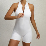 2026 Pad Sleeveless Deep V Exercise Gym Yoga Set One Piece Jumpsuit Women Sport Workout Fitness Scrunch Shorts Active Wear XP301