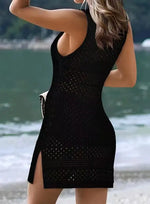 Summer Vest Beach Dresses Women Solid Color Hollow Out Knitted Beachwear Fashion Casual Lady Vacation Mini Dress Female 2025 New