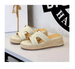 Spring 2025 Women's Slippers Hollow Out Strap Waterproof Thick Heel Woven Rope Country Style Slip-On Shoes Polyurethane Material