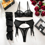 Toucheart Erotic Lingerie Comfortable Mesh Sexy Body Shaping Ultra-thin See-through Sexy Underwear Four-piece Set with Stockings