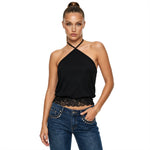 2026 Summer Women's Backless Lace Hem Tank Tops Slim Fit Halter Vest Daily Fashion Going Out Sleeveless Shirts