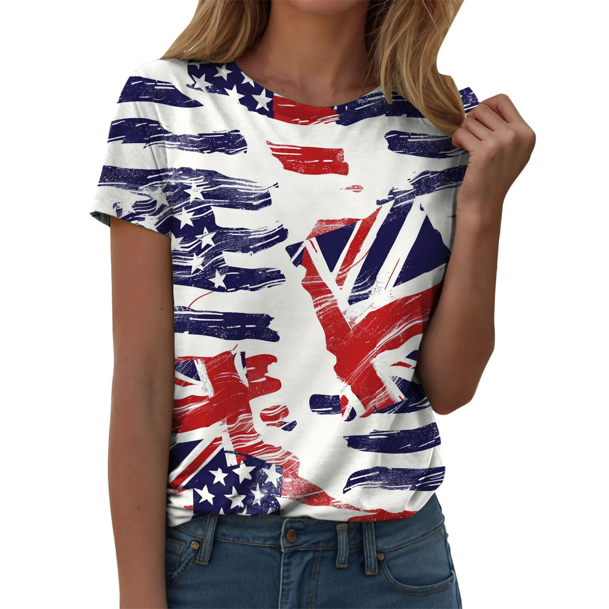 Women's British Flag Print T-Shirt Casual Round Neck Short Sleeve T Shirts Uk United Kingdom Women Vintage Tees Tops Clothing