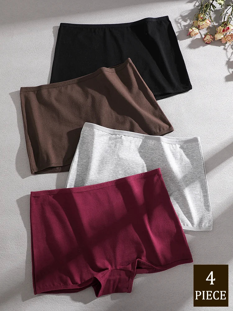 4Pcs/Set Women's Cotton Boxers Panties Seamless Sports Underwear Female Solid Color Cozy Lingerie Intimate Underpants XS-XL