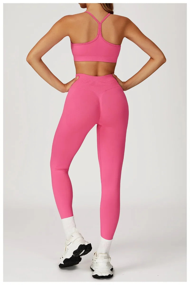 Women's Seamless Yoga Set Quick Drying Slim Fit High-end Feeling Exposed Feeling Set Outdoor Sports and Running Fitness Set