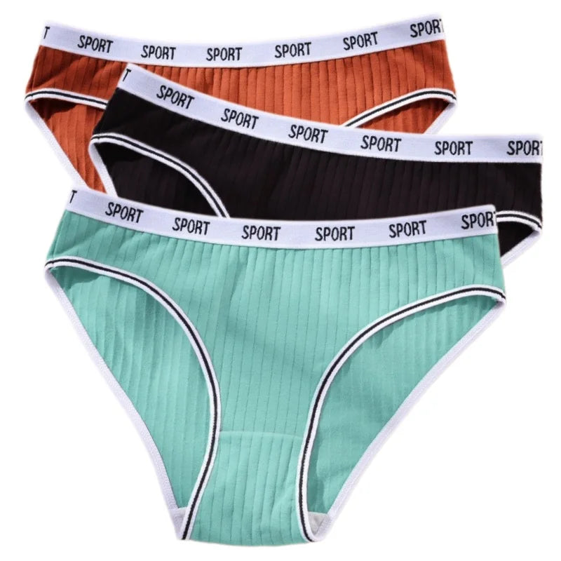 3Pcs/Set Women Low Waist Briefs Letter Waistband Casual Sport Style Panties Rib Knit Cotton Stretch Underwear Ladies Underpants