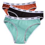 3Pcs/Set Women Low Waist Briefs Letter Waistband Casual Sport Style Panties Rib Knit Cotton Stretch Underwear Ladies Underpants