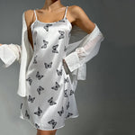 Women's Cozy Silky Nightgown Butterfiles Print Low-Cut Slip Dress For Cool Feeling In Summer Chic Sleepdress Homedress Pyjamas