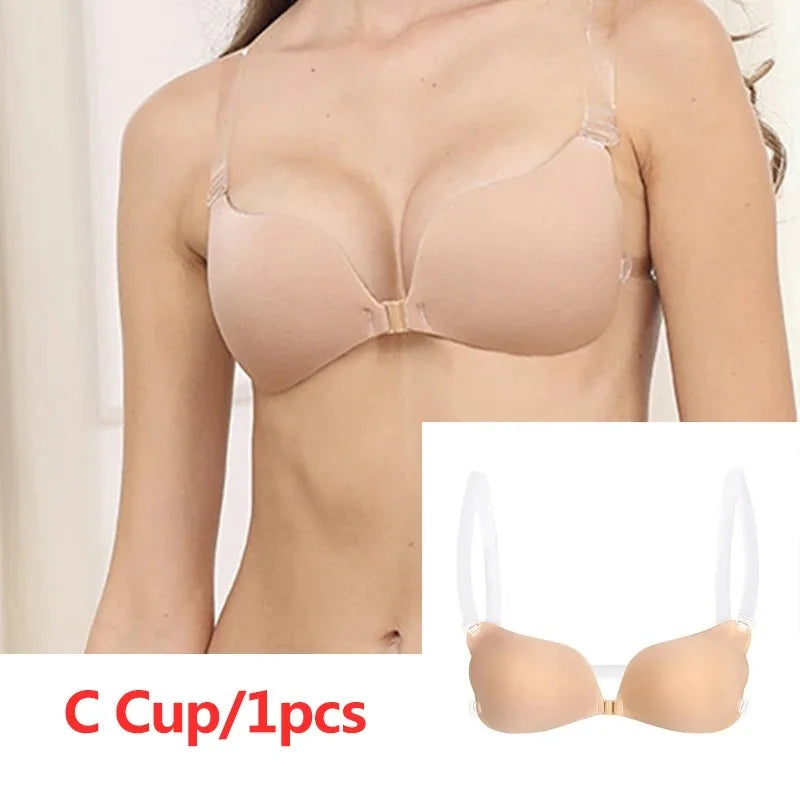 Nipple Cover Invisible Bra Lingerie Women Push Up Silicone Wedding Sticky Reusable Transparent Straps Backless Bikini