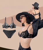 Transparent Brief Sets Lace Sexy Temptation Underwear Women Ultra Thin Push Up Brassiere Hollow Out Bralette Lingerie