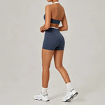 Women's Seamless Yoga Sets Sports Gym Fitness High-Waist Hip Lifting Shorts Suits Training Running Workout Beautiful Back Sets