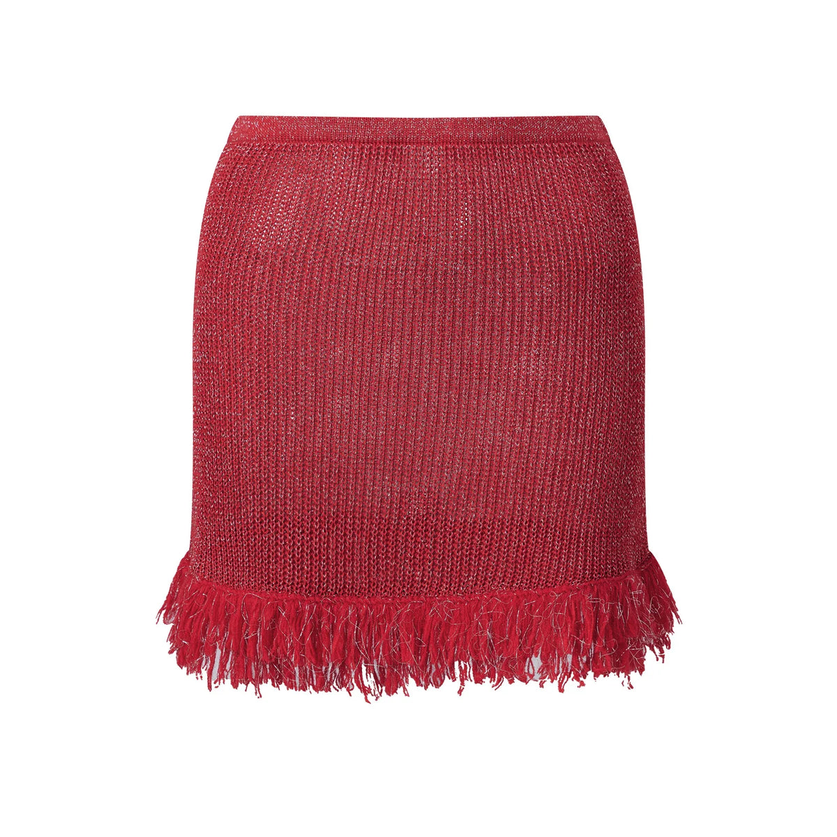 Summer Women's Knit Mini Skirt Solid Color Plush Tassel Trim Pencil Skirts Going Out Bohemian Beach Sexy Skirts