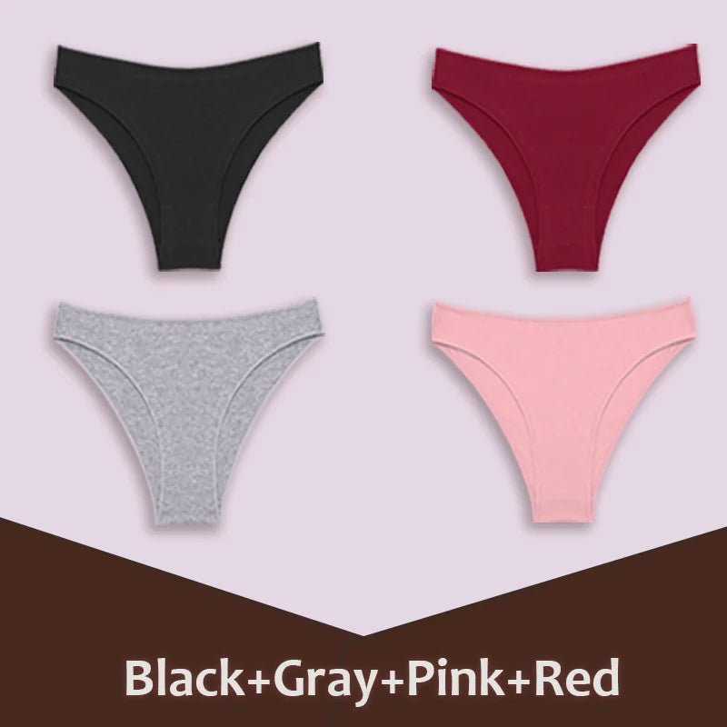 4Pcs Women's Cotton Briefs Seamless Women Sexy Panties Intimates Solid Color Breathable Underwear Female Low Waist Soft Lingerie