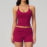 Summer 2Pcs Yoga Sets Women Camisole Slimming Sports Tank Top Pleate High Waist Shorts Fitness Suit Gym Running Excersize Wear