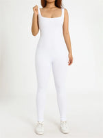 Women Sleeveless Jumpsuits Solid Color Ribbed Club Fitness Workout Overalls Streetwear Square Neck Bodycon Long Romper