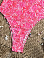 Sexy Pink Floral Print Swimwear Women 2026 Deep V Neck Slim Tummy Control One Piece Swimsuit Beach Hoiday Bathing Suit Monokini