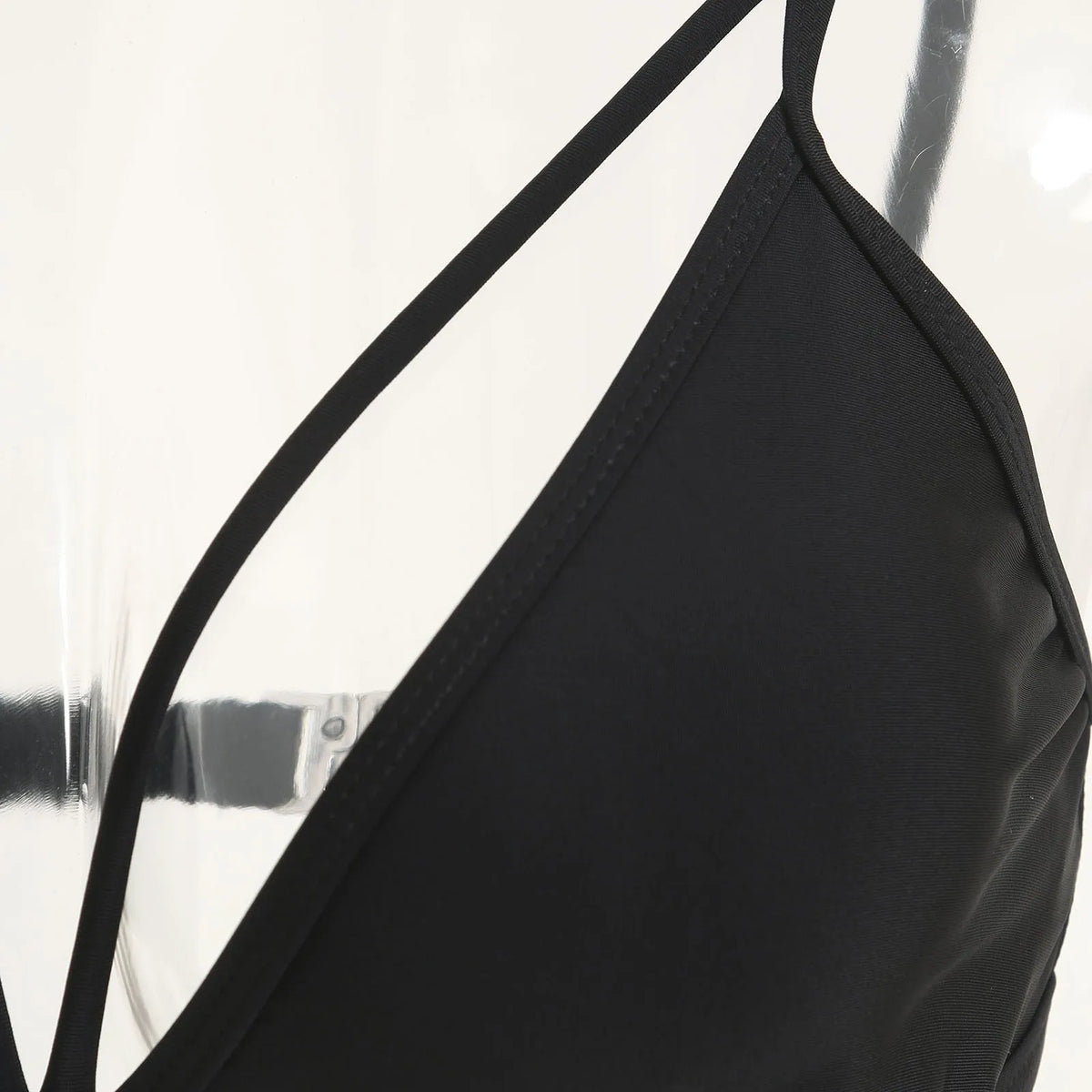 Women's Wire Free V Neck Triangle Bikini Top Black Hollow Out Push Up Bra Sexy Swimsuit Summer Adjustable Straps Bathing Suits