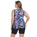 Women Leaves Print Tankini Swimwear Beach Sleeveless Tank Top High Waist Drawstring Side Panties Two Piece Swimsuit Large Size