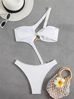 Sexy Black One Shoulder Swimwear One Piece Swimsuit Women 2026 Hollow Out Monokini Metal Ring High Cut Bathing Suit Swim Wear