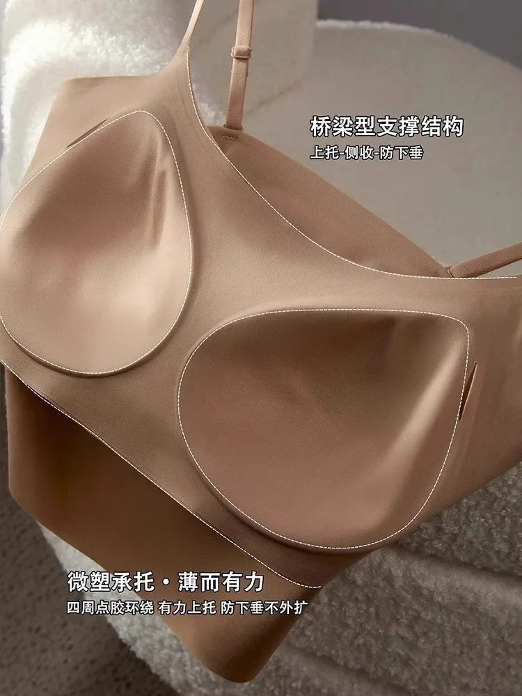 Women's Seamless Bras Top - MOYISU Invisible Chest Pad Camisole Anti-Peep Undershirt with Versatile Strap & Flattering Back Cut