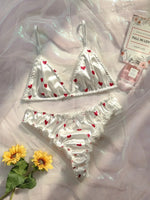 Women's Erotic Lingerie Bra Brief Set Bowknot Sexy Deep V Wire Free Lingerie Underwear Two Piece Female Cute Pajamas Kitts Suit