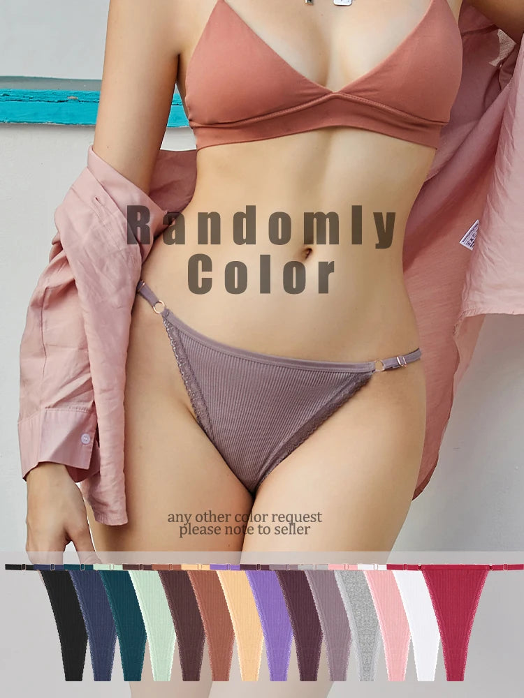 4Pcs Cotton Lace Panties Sexy G-String Women's Underwear Low Waist Comfortable Lingerie Briefs Adjustable Waist Thong Intimates