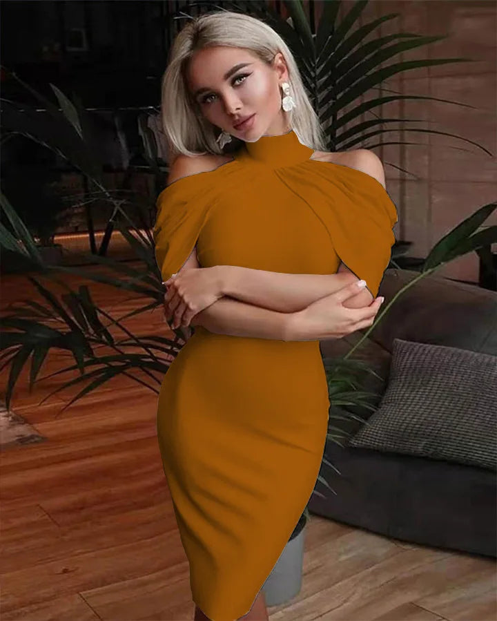 2024 New Solid Color Slim Midi Dresses Women Halter Neck Off Shoulder Package Hip Bodycon Elegant Temperament Ladies Party Dress