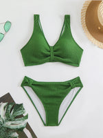 2026 Summer New Women's 2 Piece Swimsuit Solid Color High Waist Bikini Set V-neck Backless Beach Vacation Bathing Suit Swimwear